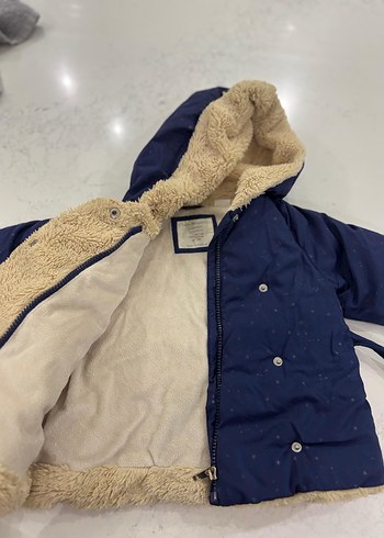 Kız Çocuk Mavi Kürklü Kapüşonlu Mont - Görsel 2