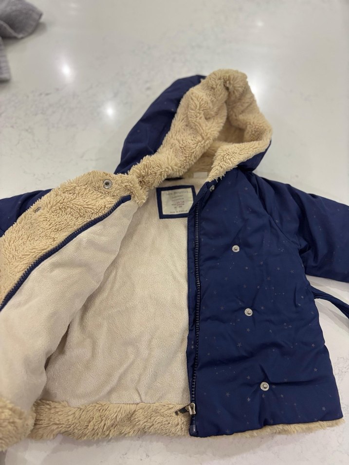 Kız Çocuk Mavi Kürklü Kapüşonlu Mont - Görsel 2