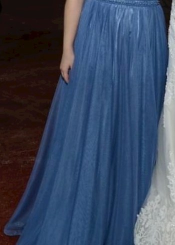 Mavi Uzun Dantelli Işıltılı Abiye Elbise - Görsel 5