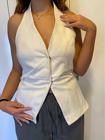 Crop blazer yelek