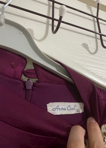 Bordo Uzun Kollu İşlemeli Kadın Abiye - Görsel 5