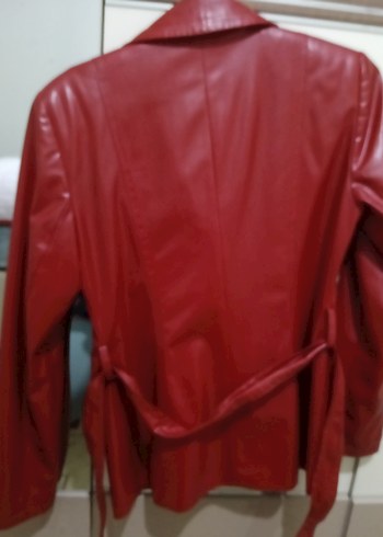 Bordo Kadın Deri Ceket Düğmeli - Görsel 2