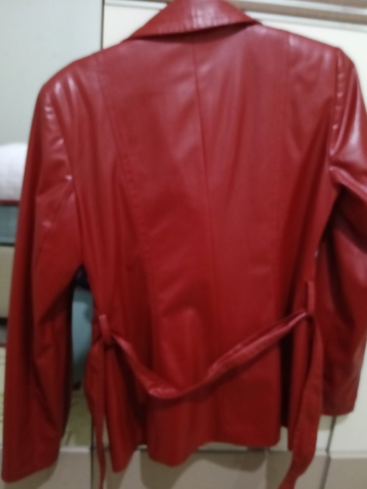 Bordo Kadın Deri Ceket Düğmeli - Görsel 2