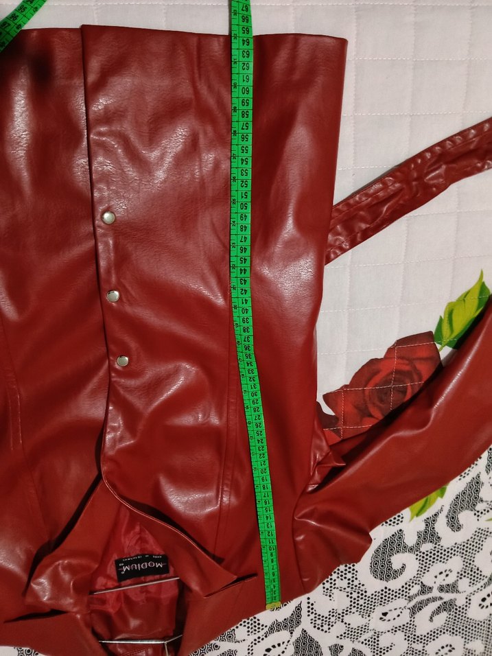 Bordo Kadın Deri Ceket Düğmeli - Görsel 4