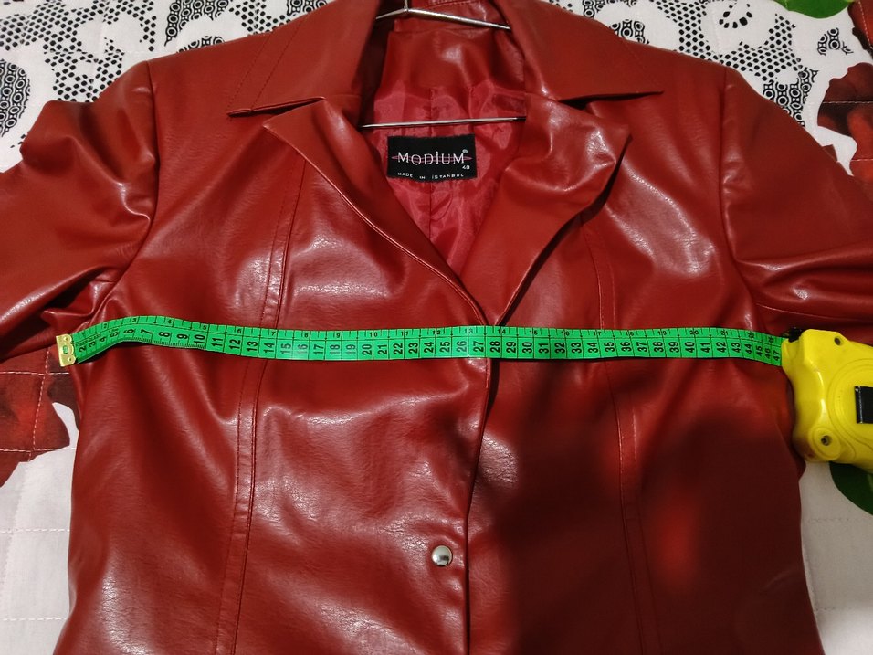 Bordo Kadın Deri Ceket Düğmeli - Görsel 3