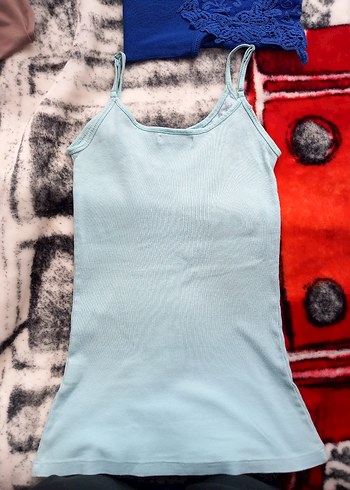 açık Mavi Dantel fırfır Detaylı İnce Askılı Kadın Atlet coquette - Görsel 3