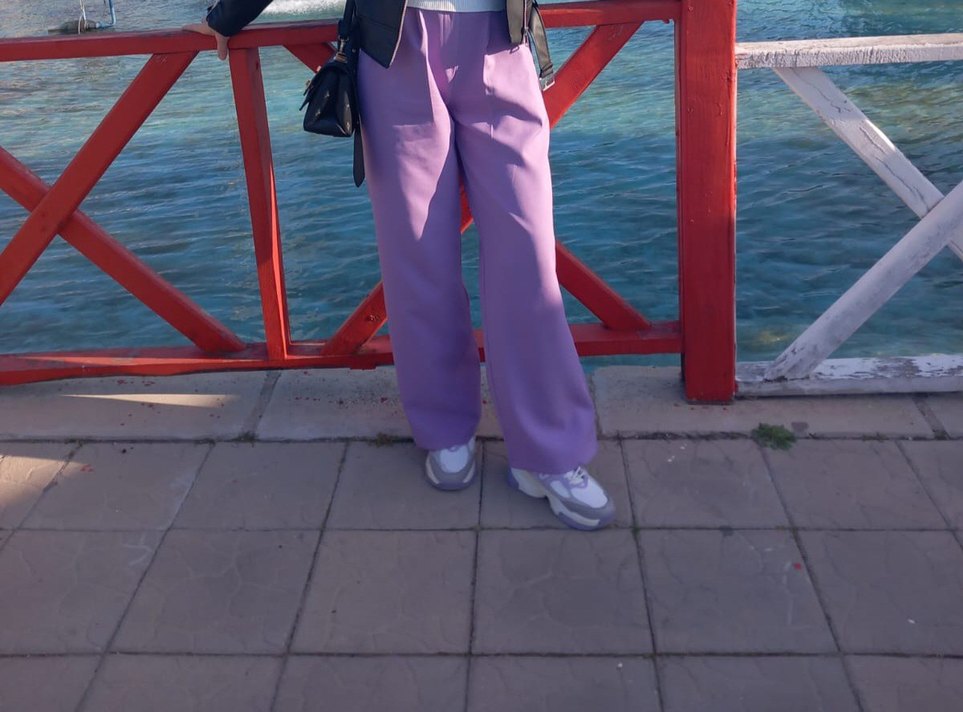 lila palazzo pantalon pensli yüksek bel - Görsel 3