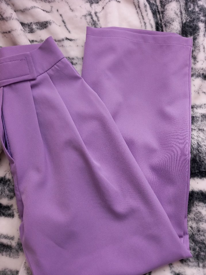 lila palazzo pantalon pensli yüksek bel - Görsel 2