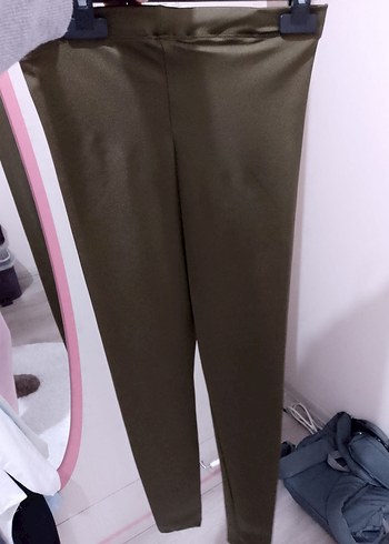 Kadın Haki parlak tayt - Görsel 3