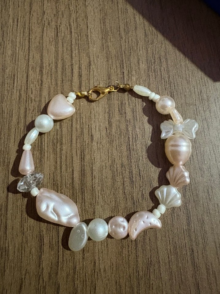 Beyaz Pembe Boncuklu Bohem Bileklik - Görsel 2