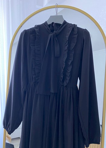 Zara Fırfırlı siyah Uzun Kadın Elbise