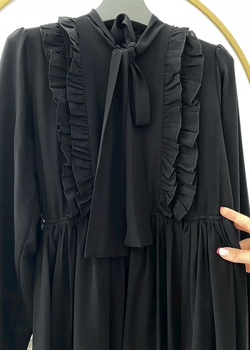 m Beden siyah Renk Fırfırlı siyah Uzun Kadın Elbise