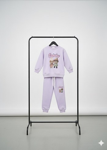 Mor Labubu Baskılı Kız Çocuk Eşofman Takımı - Görsel 3