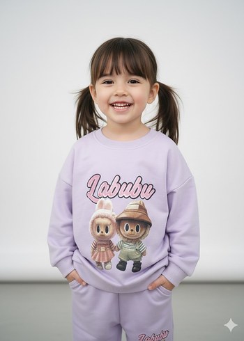 Mor Labubu Baskılı Kız Çocuk Eşofman Takımı - Görsel 2