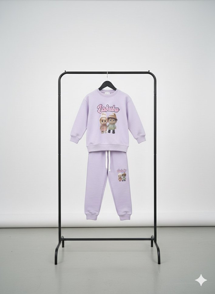 Mor Labubu Baskılı Kız Çocuk Eşofman Takımı - Görsel 3