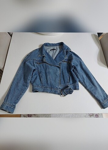 Crop mavi kot ceket