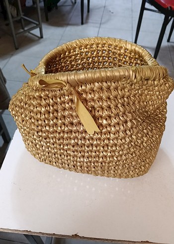 Bej Parlak Pliseli Bohem Kadın El Çantası - Görsel 3