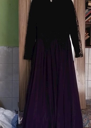 Uzun Mor Gotik Nakışlı Kadın abiye Elbisesi - Görsel 2