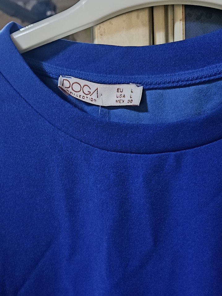 Kadın Mavi Kısa Kollu Salaş Midi Elbise - Görsel 3