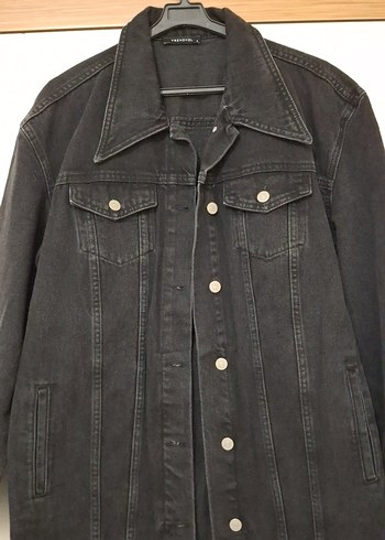s Beden Siyah Kadın Denim Midi Ceket