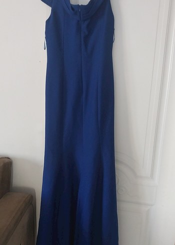 Lacivert Uzun Drapeli Kadın Abiye Elbise - Görsel 4