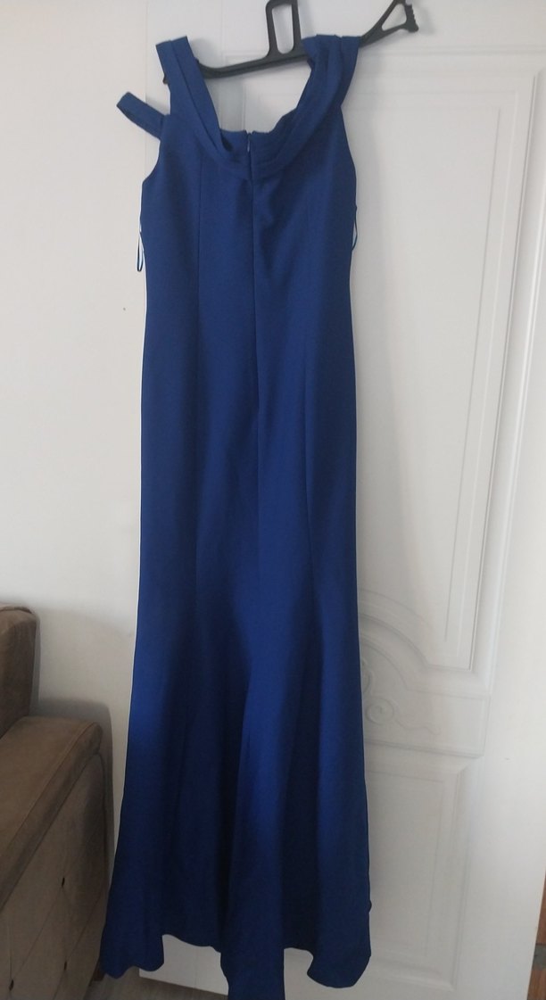 Lacivert Uzun Drapeli Kadın Abiye Elbise - Görsel 4