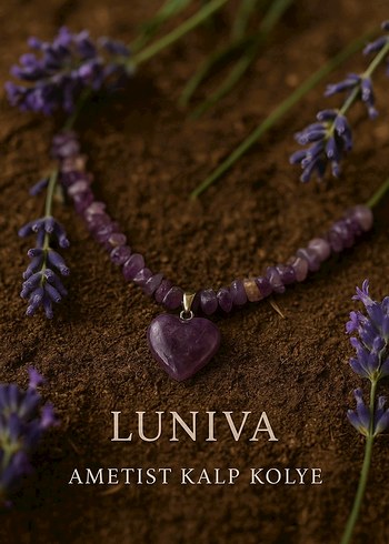 Luniva Mini Ametist Kalp Doğaltaş Kolye
