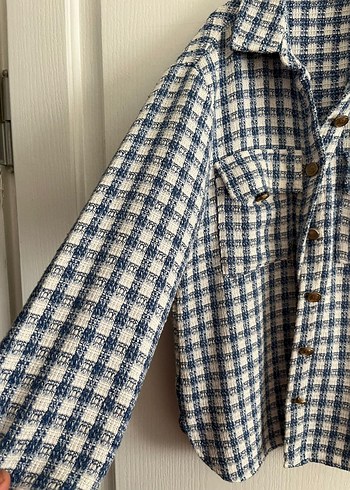 Düğmeli Mavi Beyaz Kareli çocuk Gömlek - Görsel 4