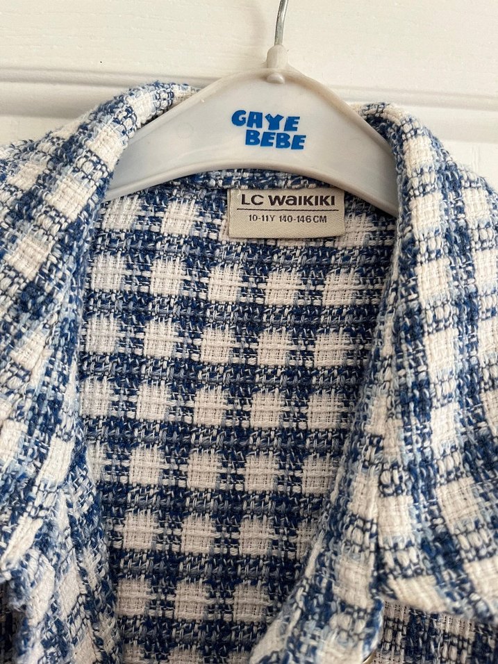 Düğmeli Mavi Beyaz Kareli çocuk Gömlek - Görsel 5