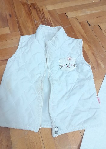 Kız Çocuk Beyaz Fermuarlı Yelek - Görsel 2