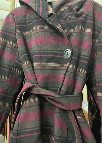 Düğmeli Bordo Gri Kışlık Kadın Kaban - Görsel 5