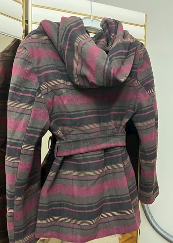 Düğmeli Bordo Gri Kışlık Kadın Kaban - Görsel 4