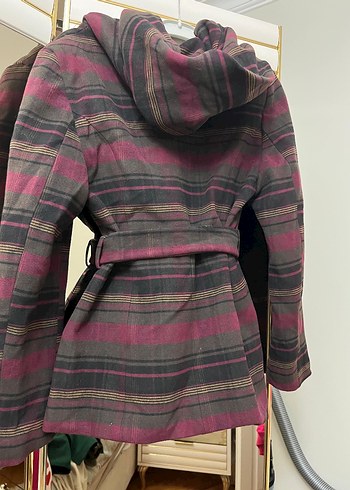 Düğmeli Bordo Gri Kışlık Kadın Kaban - Görsel 3