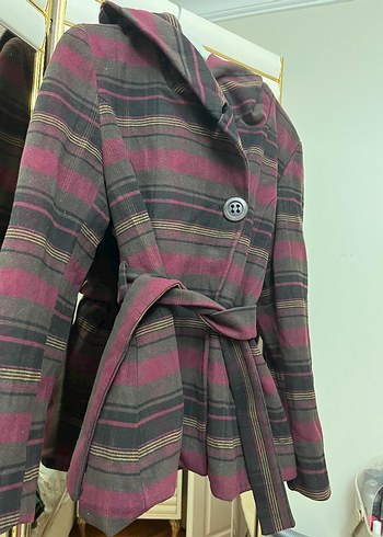 Düğmeli Bordo Gri Kışlık Kadın Kaban - Görsel 2