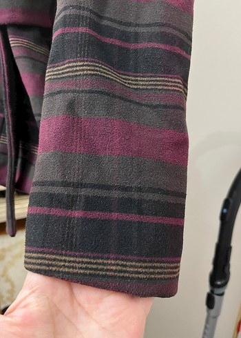 Düğmeli Bordo Gri Kışlık Kadın Kaban - Görsel 6