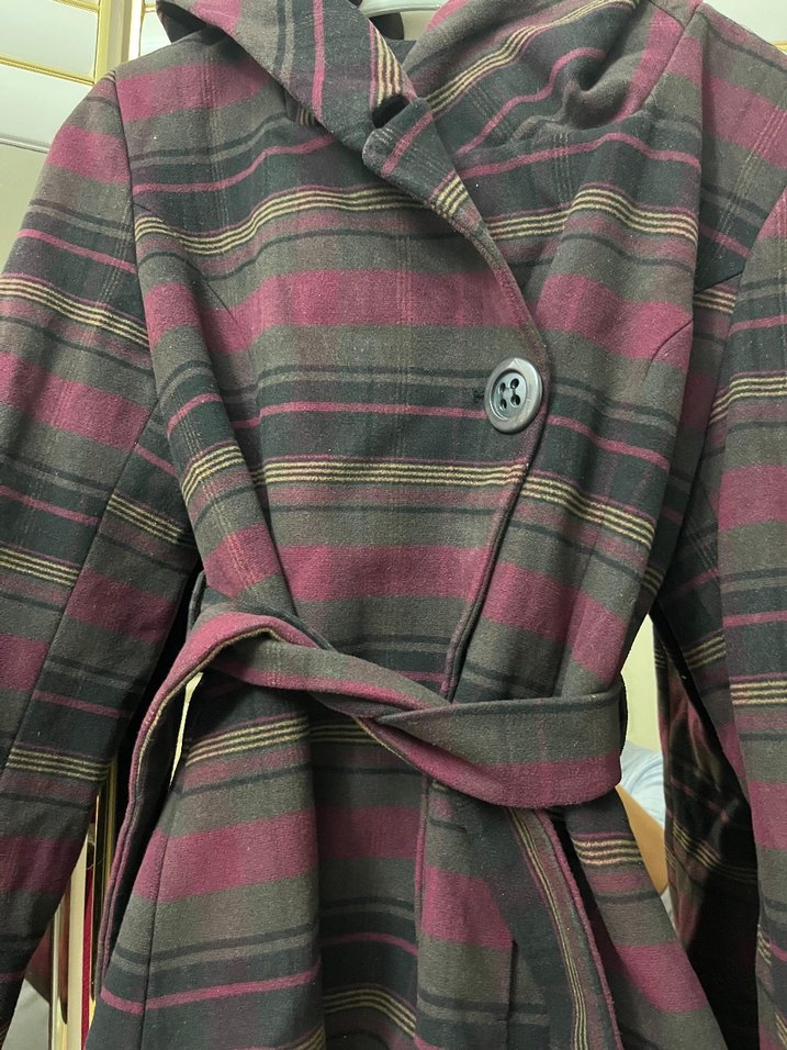 Düğmeli Bordo Gri Kışlık Kadın Kaban - Görsel 5