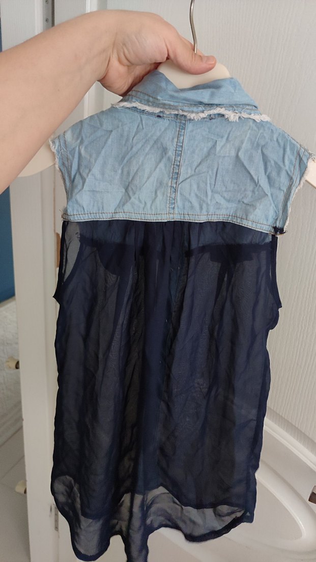 Düğmeli Denim Yaka Kolsuz Kadın Gömlek - Görsel 2