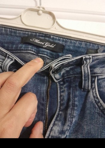 Gri Mavi Yırtmaçlı Bağlama Desenli Kadın Kot Pantolon - Görsel 2