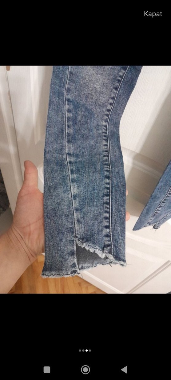 Gri Mavi Yırtmaçlı Bağlama Desenli Kadın Kot Pantolon - Görsel 3