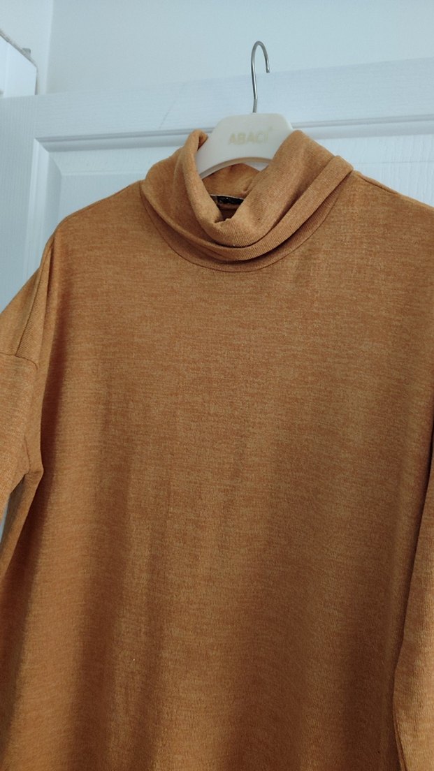 Bej Kadın Uzun Yün Elbise Yüksek Yaka - Görsel 3