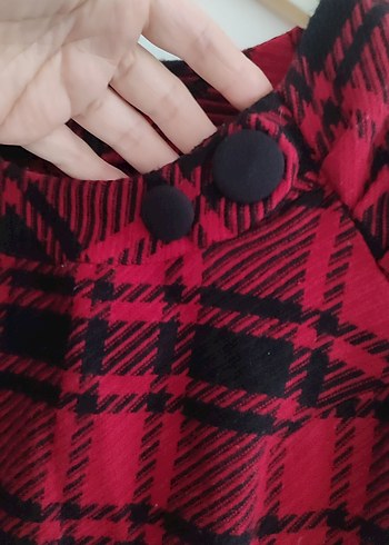 Kısa Kollu Kırmızı Ekose elbise - Görsel 2
