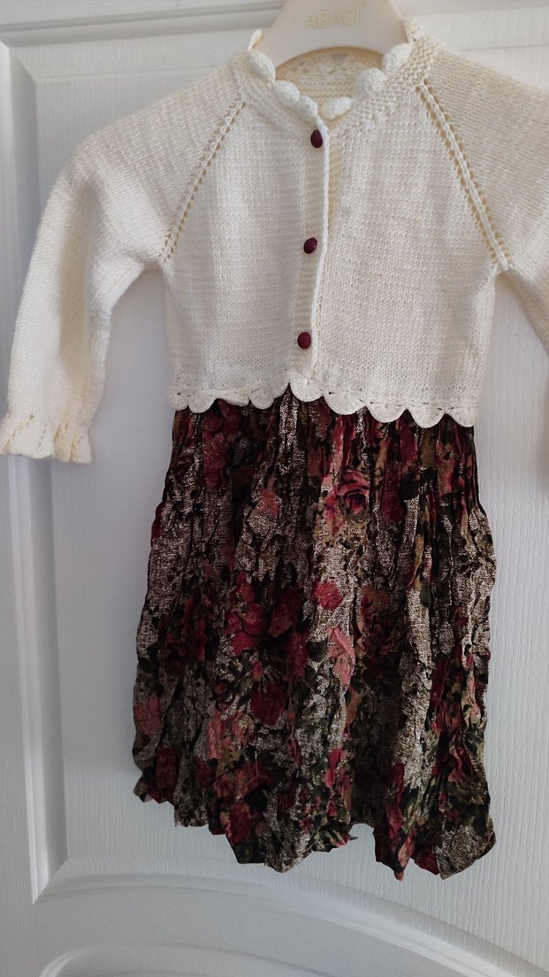 Bohem Stil Örgü Beyaz Kız Elbisesi - Görsel 2