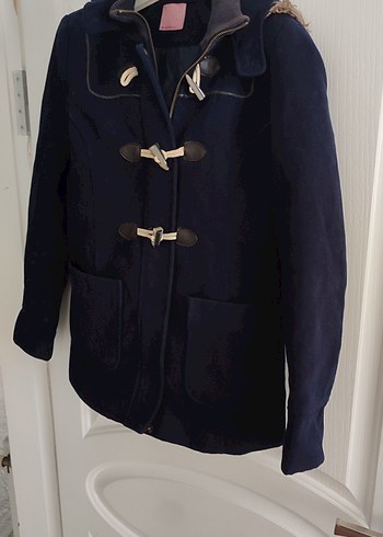 Düğmeli Lacivert Midi Hamile Kabanı - Görsel 3