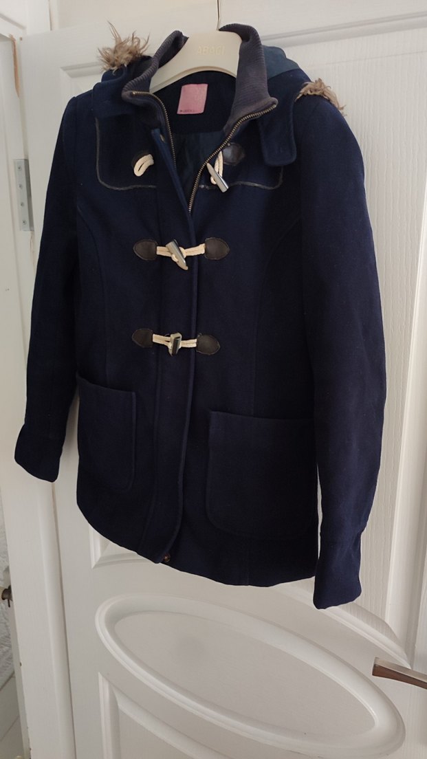 Düğmeli Lacivert Midi Hamile Kabanı - Görsel 3