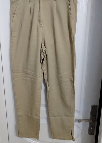 Bej Kadın Keten Kumaş Pantolon - Görsel 2