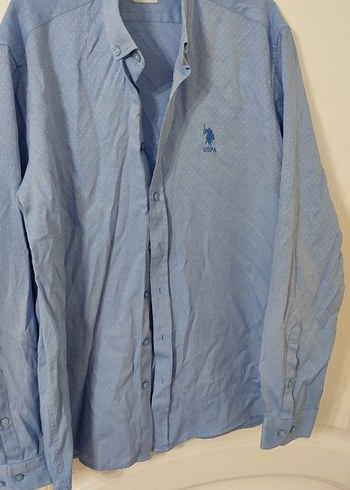 Mavi Erkek Keten Gömlek, Düğmeli, Uzun Kollu - Görsel 2