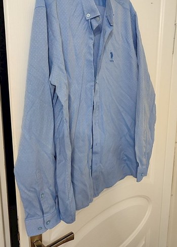 Mavi Erkek Keten Gömlek, Düğmeli, Uzun Kollu - Görsel 3