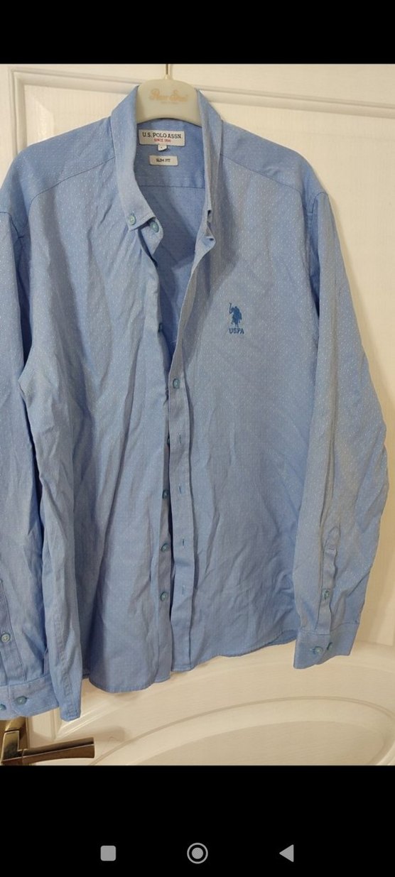 Mavi Erkek Keten Gömlek, Düğmeli, Uzun Kollu - Görsel 2