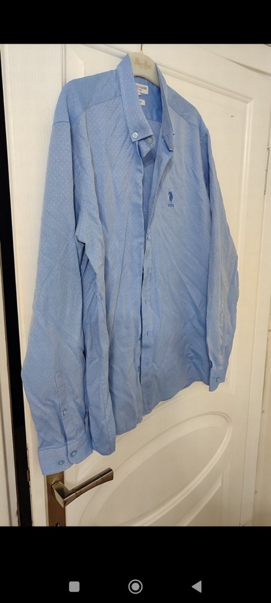 Mavi Erkek Keten Gömlek, Düğmeli, Uzun Kollu - Görsel 3