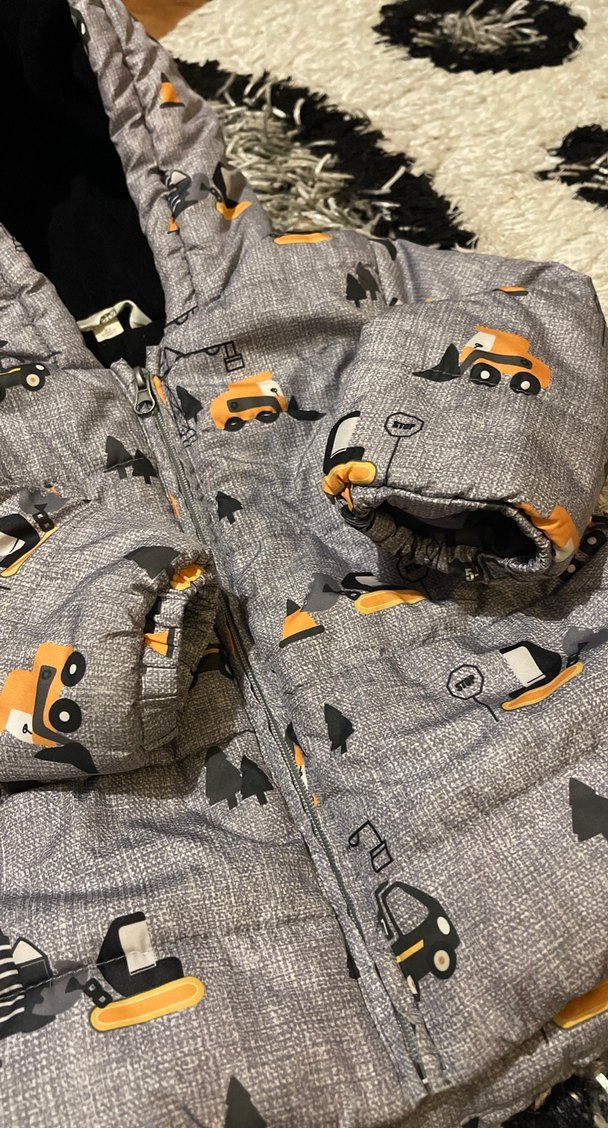 Kapüşonlu Erkek Çocuk Gri Baskılı Mont - Görsel 2